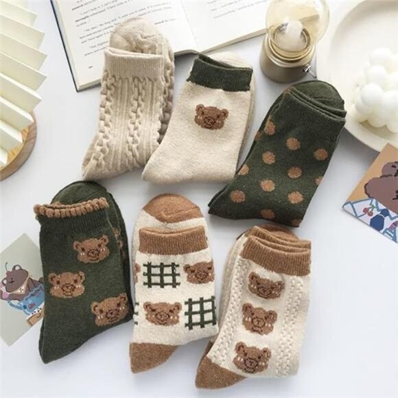 6 Pair Cute Cotton Socks Kawaii Bear Ankle Socks Preppy Ruffle Socks for Women‎ - Picture 4 of 7